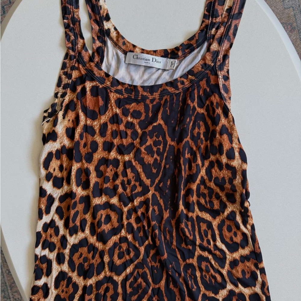 Dior Brown and Black Leopard Print Tank Top